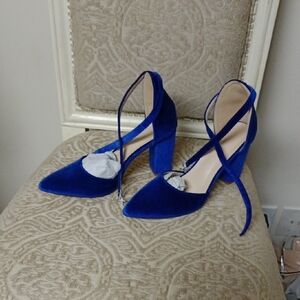 Elegant Blue Velvet Women's Heels,4in.